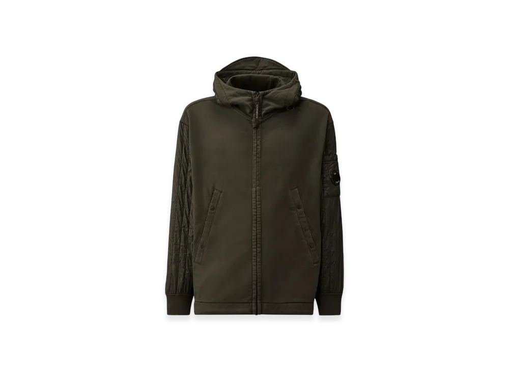 C.P. Company Diagonal Raised Fleece Mixed Full Zip Hooded Sweatshirt "Dark Shadow Grey"