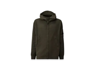 C.P. Company Diagonal Raised Fleece Mixed Full Zip Hooded Sweatshirt "Dark Shadow Grey"