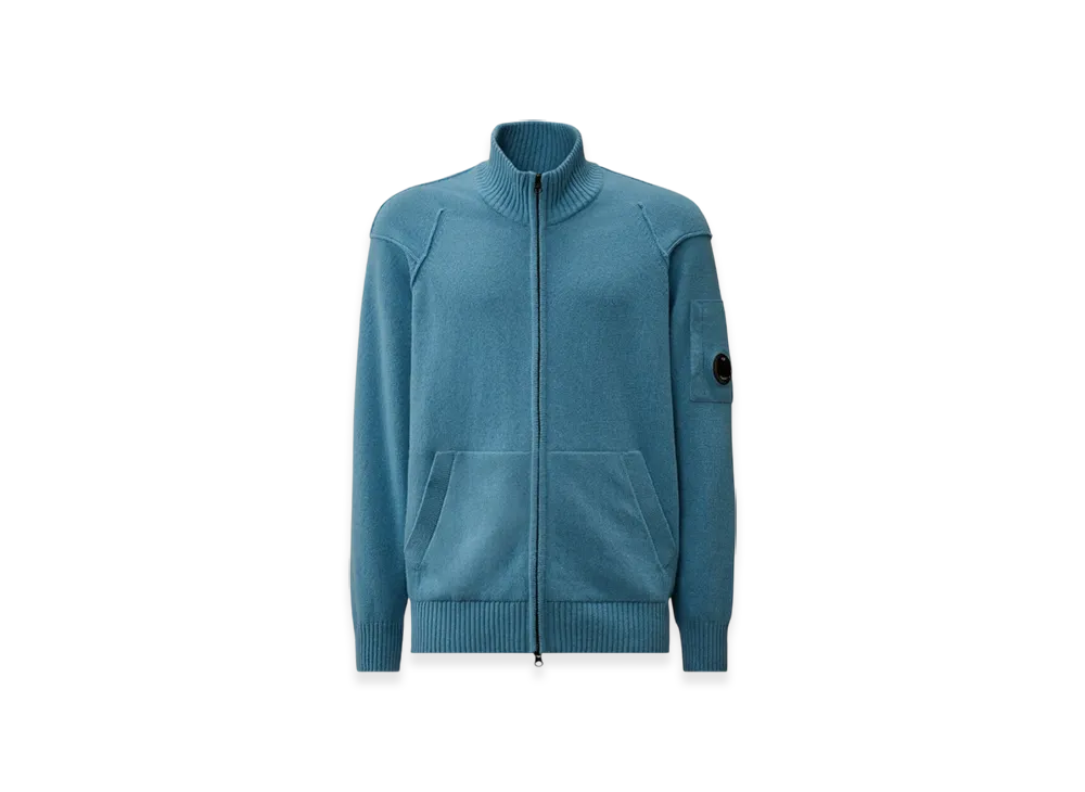 C.P. Company Lambswool GRS Full Zip Sweater "Aegean Blue Light Blue"