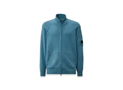 C.P. Company Lambswool GRS Full Zip Sweater "Aegean Blue Light Blue"