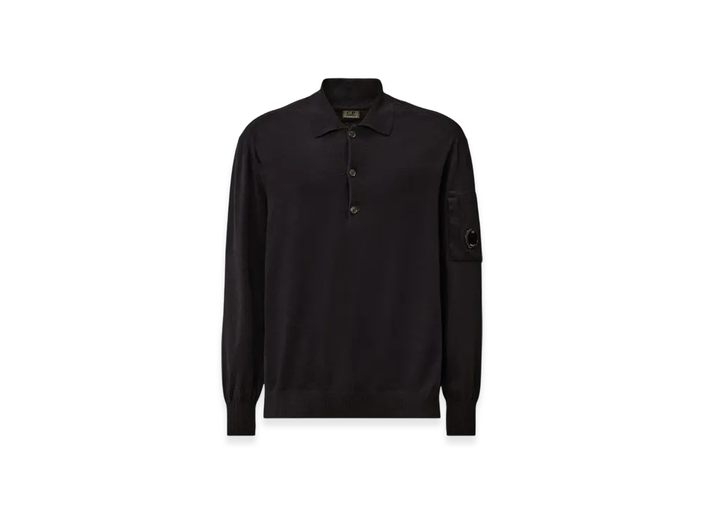 C.P. Company Extrafine Merino Wool Polo Sweater "Total Eclipse Blue"