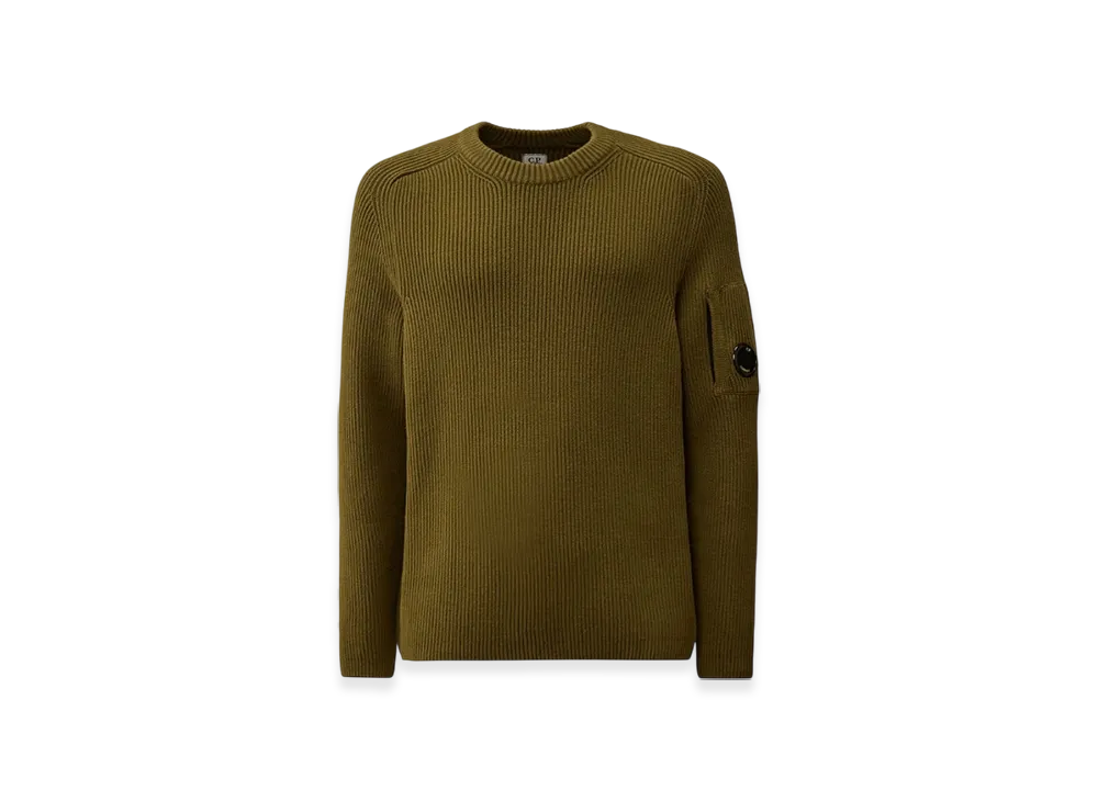 C.P. Company Full Rib Crewneck Lens Sweater "Elmwood Green"