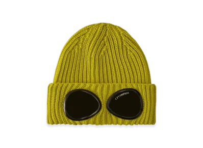 C.P. Company Extrafine Merino Wool Goggle Beanie "Green Sheen Yellow"