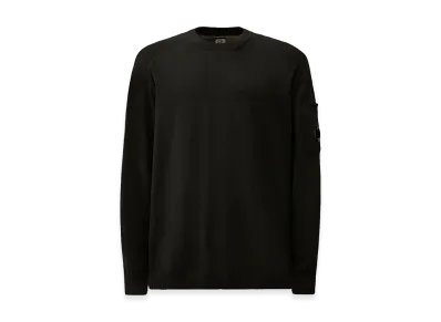 C.P. Company Cotton Crepe Crewneck Lens Sweater "Black"