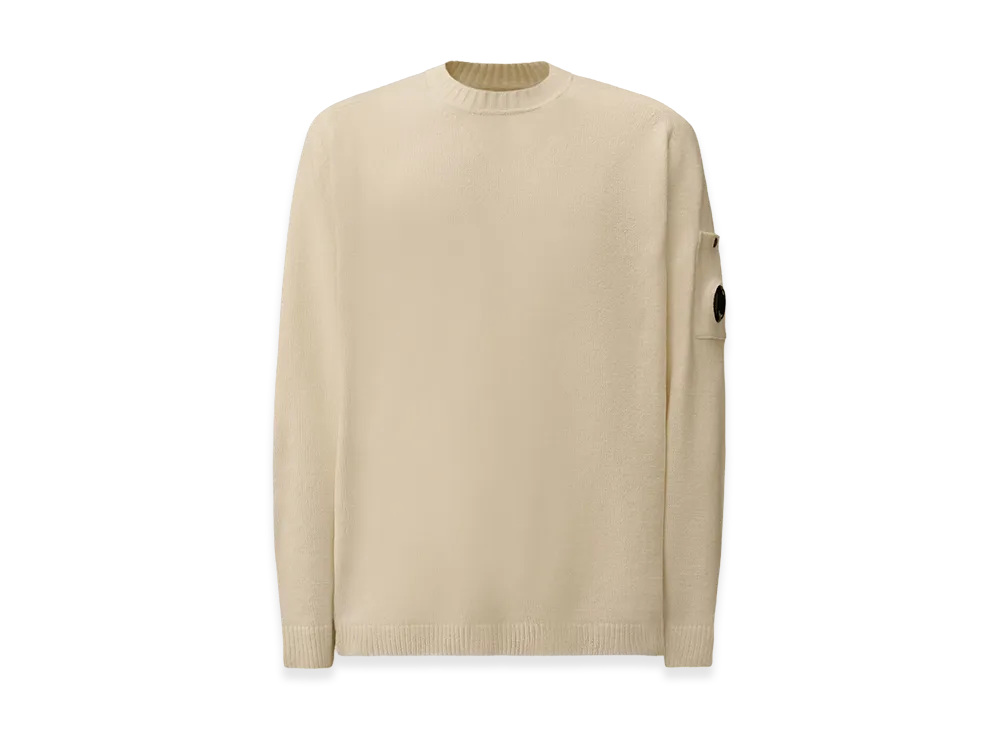 C.P. Company Cotton Chenille Crewneck Lens Sweater "Gauze White"