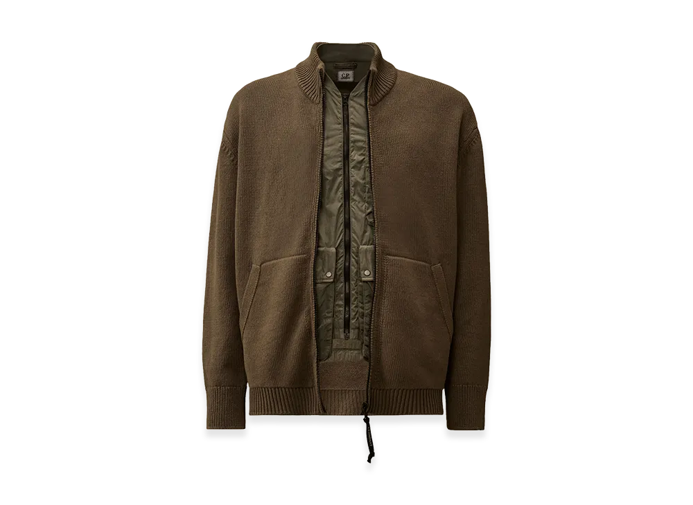 C.P. Company Cotton Mixed Zipped Cardigan "Gunmetal Grey"