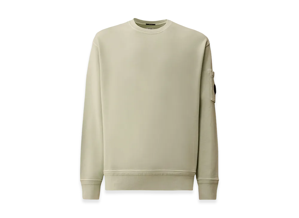 C.P. Company Cotton Diagonal Fleece Resist Dyed Crewneck Lens Sweatshirt "Misty Blue"