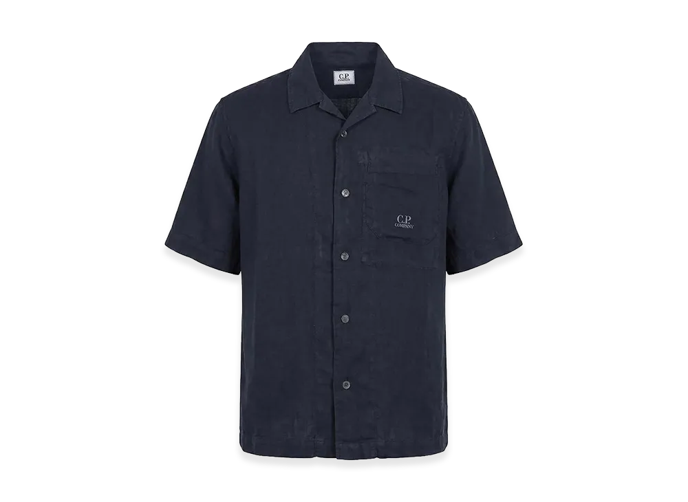 C.P. Company Short-Sleeved Linen Shirt "Blue"
