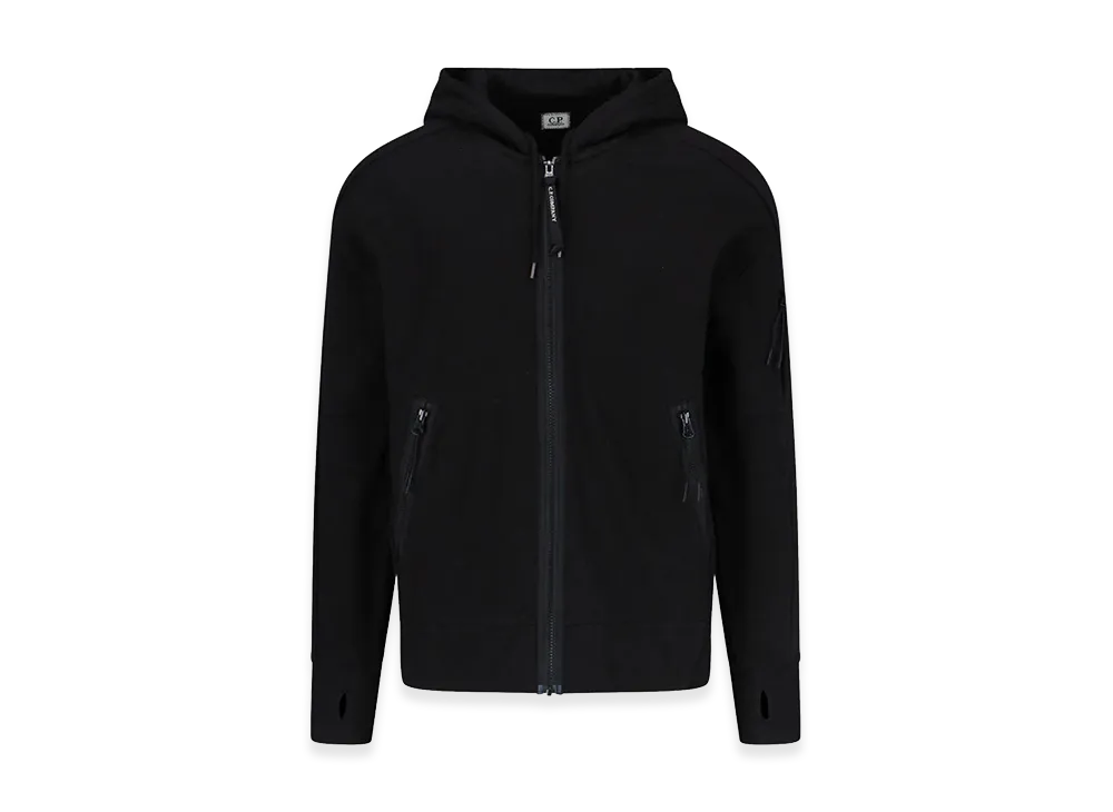 C.P. Company Diagonal Raised Fleece Full Zip Hooded Sweatshirt "Black"