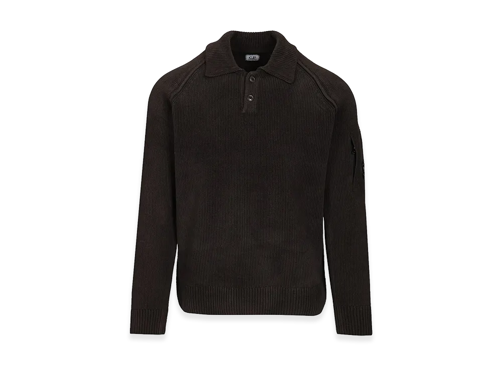C.P. Company Polo Sweater Made of Cotton Chenille "Black"