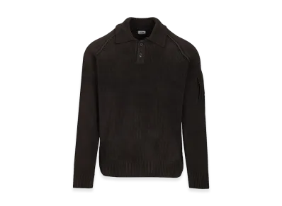 C.P. Company Polo Sweater Made of Cotton Chenille "Black"