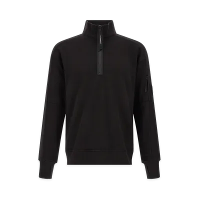 C.P. Company Diagonal Raised Fleece Sweatshirt and Lens Detail "Black"