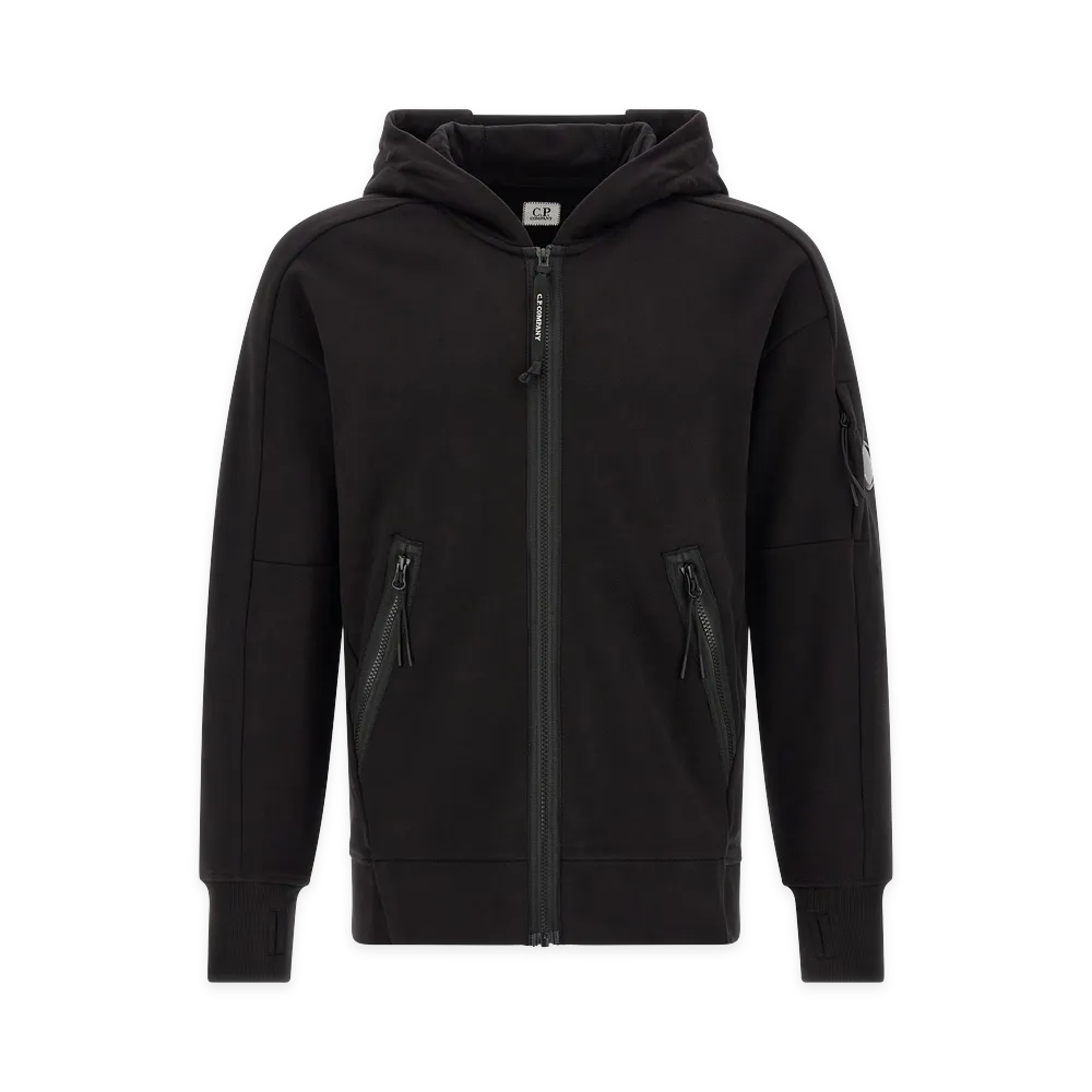 C.P. Company Diagonal Raised Fleece Sweatshirt with Lens Detail "Black"