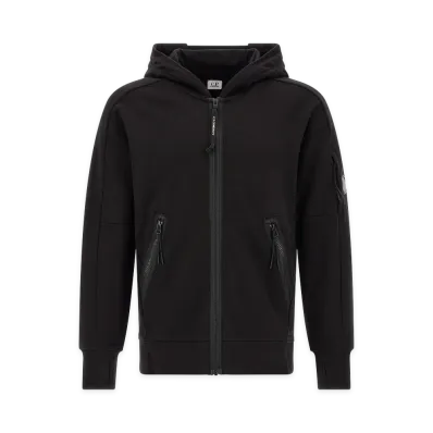 C.P. Company Diagonal Raised Fleece Sweatshirt with Lens Detail "Black"