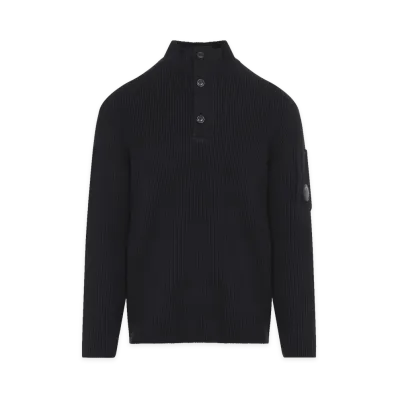 C.P. Company Full Rib Half Button Crewneck "Black"