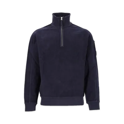 C.P. Company Sweatshirts Polo Collar in Brushed Emerized Diagonal Fleece "Blue"