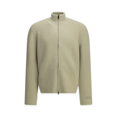 C.P. Company Zip-Up Sweater in Boucle Wool "White"