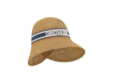 Dior Dioriviera D-Wave Large Brim Cloche Straw with Embroidered Band "Blue/White"