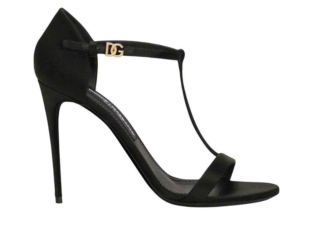 DOLCE&GABBANA Women's Satin T-Bar Sandals "Black"