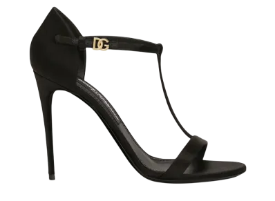 DOLCE&GABBANA Women's Satin T-Bar Sandals "Black"