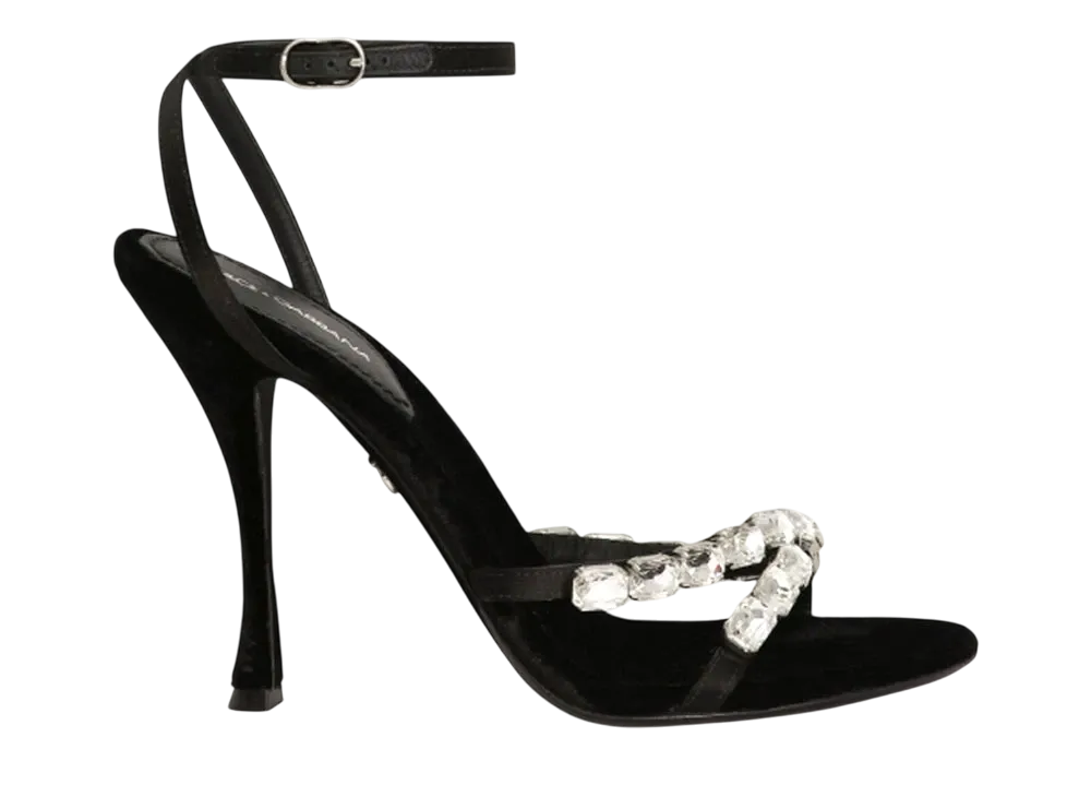 DOLCE&GABBANA Satin Sandals With Gemstone Embellishment "Black"