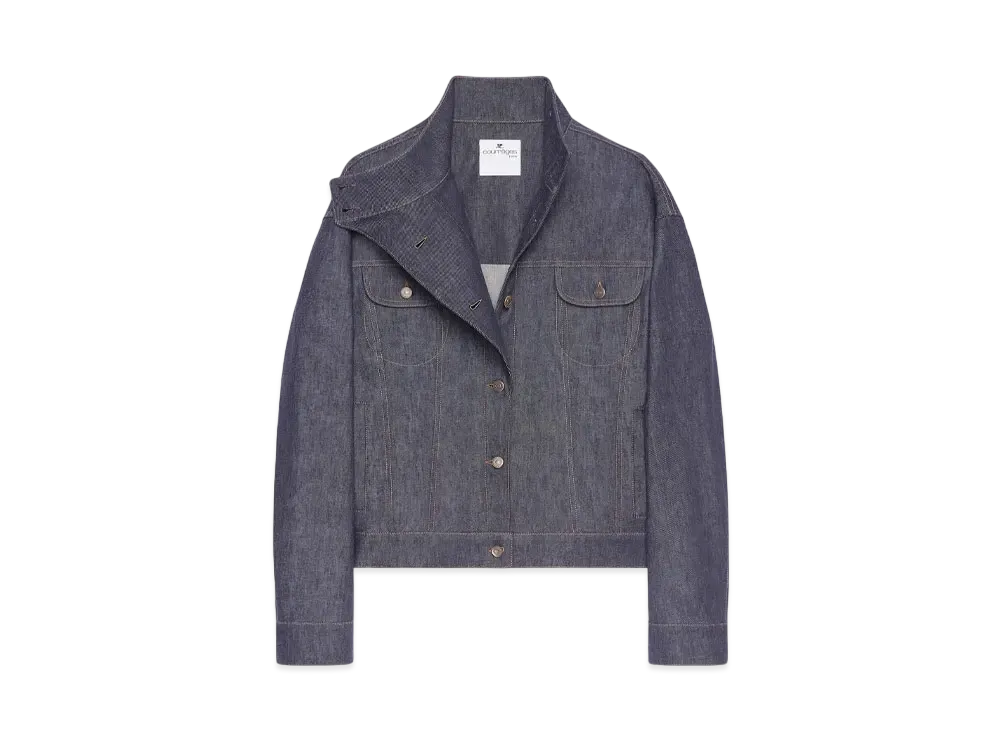 Courreges Oversized Motorcycle Denim Jacket "Dark Hether Grey"