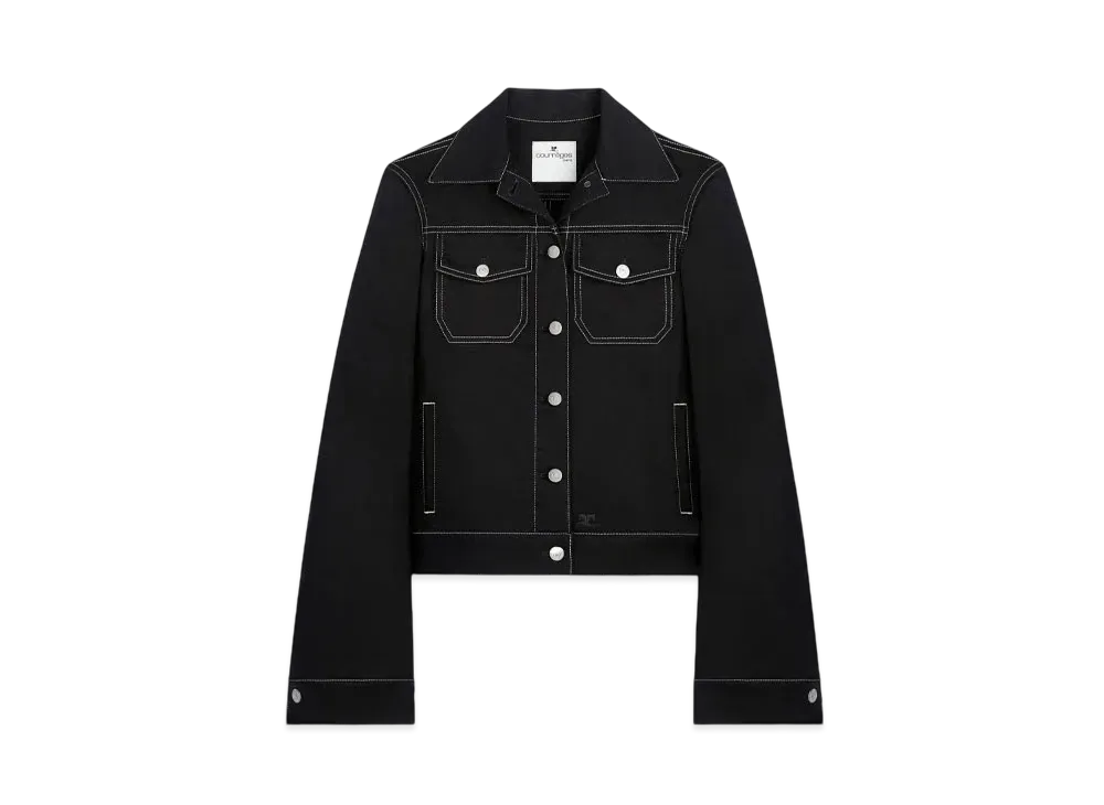 Courreges Topstitched Denim Trucker Jacket "Black/Heritage White"