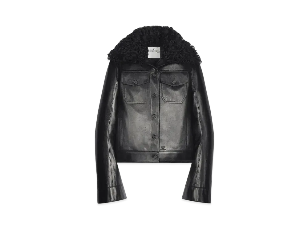 Courreges Shearling Collar Leather Jacket "Black"