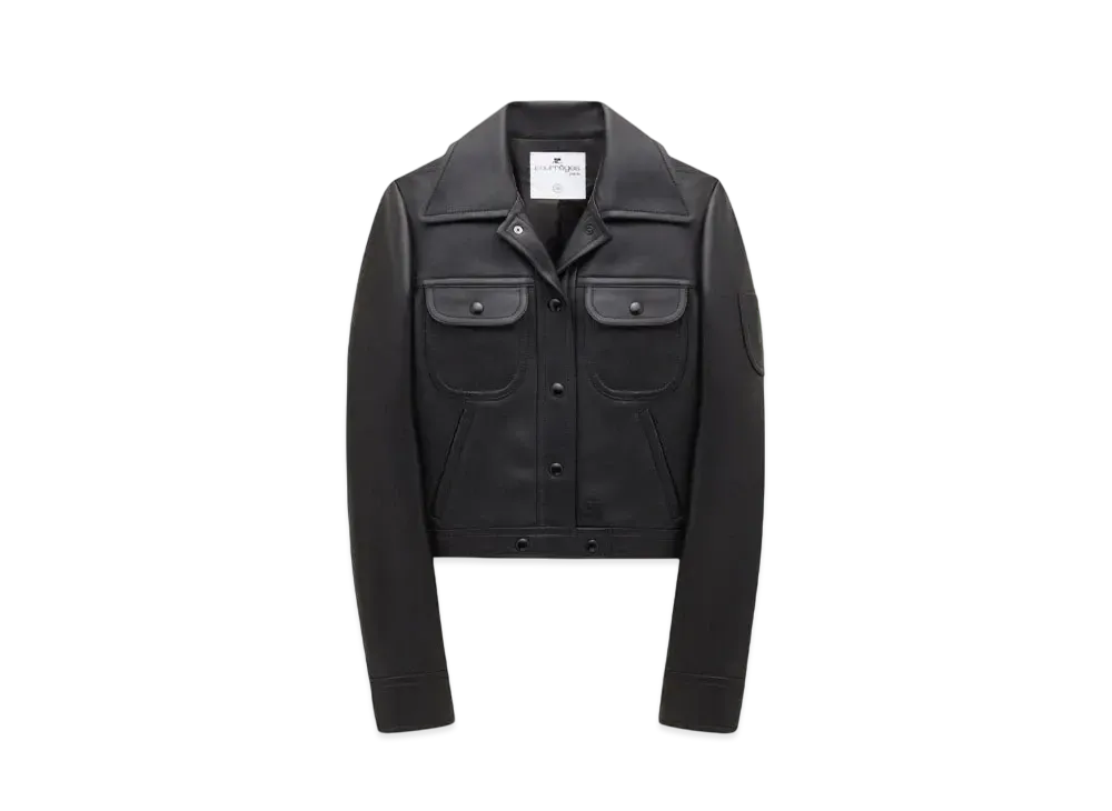 Courreges Vintage Leather Trucker Jacket "Black"