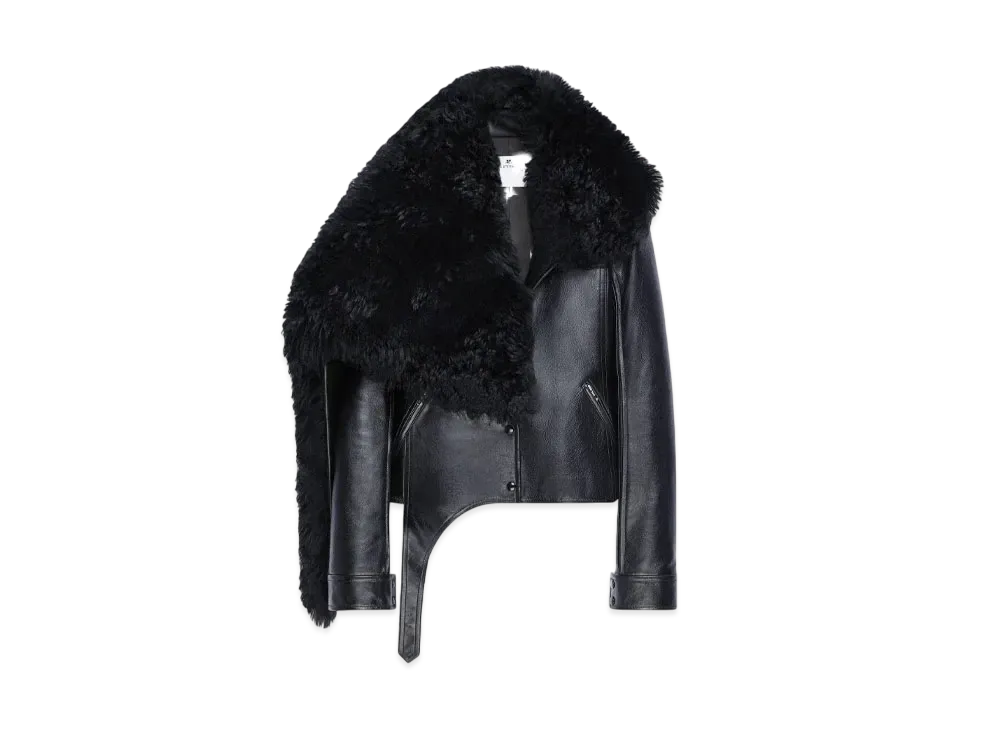 Courreges Shearling Collar Leather Jacket "Black"