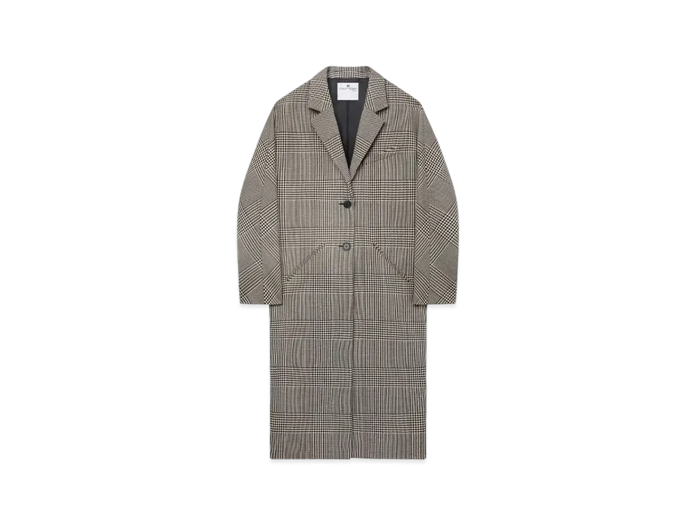 Courreges Cocoon Prince Of Wales Long Coat "Sand/Mud Brown"