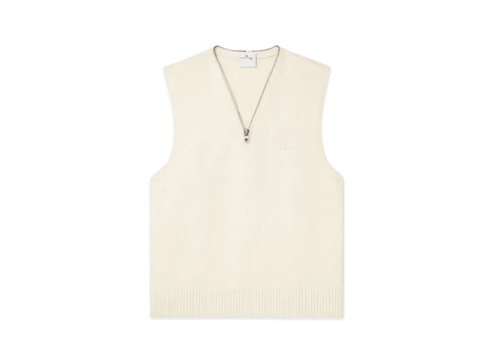 Courreges Zipped V-Neck Wool Sweater "Natural Beige"
