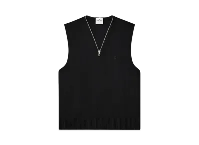 Courreges Zipped V-Neck Wool Sweater "Black"