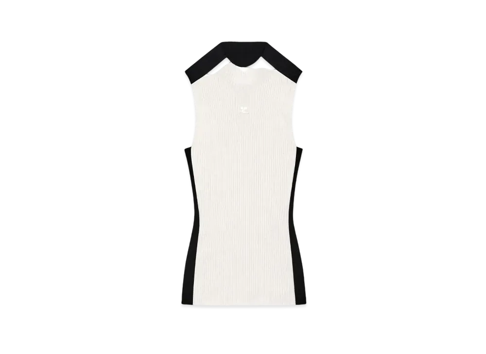 Courreges Contrast Frame Rib Knit Top "Blanc/Noir"