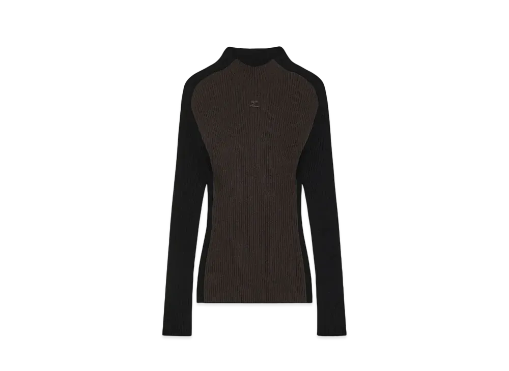 Courreges Contrast Frame Rib Knit Sweater "Mud Brown/Black"