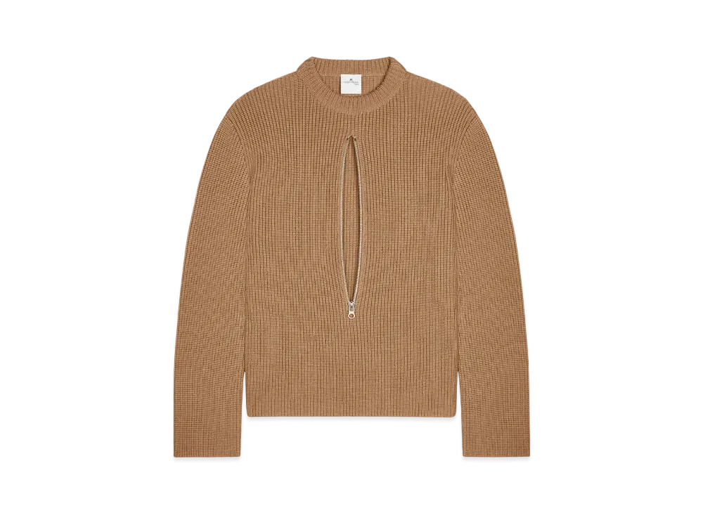 Courreges Zipped Ribbed Wool Sweater "Toffee"