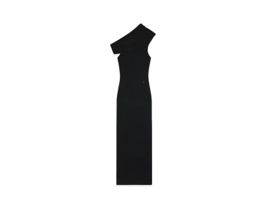 Courreges Twist Rib Knit Long Dress "Black"