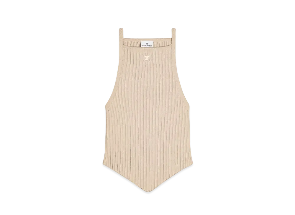 Courreges Pointy Rib Knit Tank Top "Cappuccino"