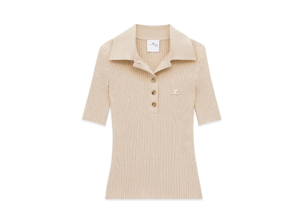 Courreges Iconic Rib Knit Polo Shirt "Cappuccino"
