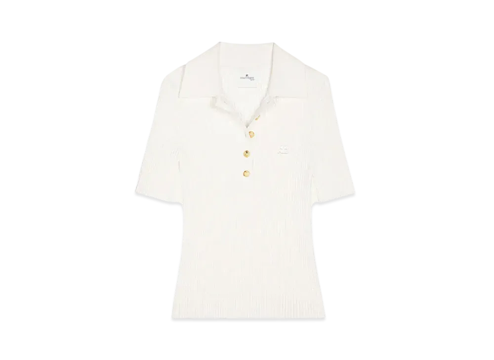Courreges Iconic Rib Knit Polo Shirt "Heritage White"