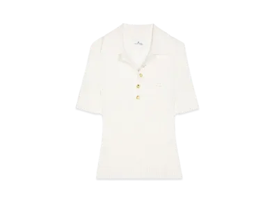Courreges Iconic Rib Knit Polo Shirt "Heritage White"
