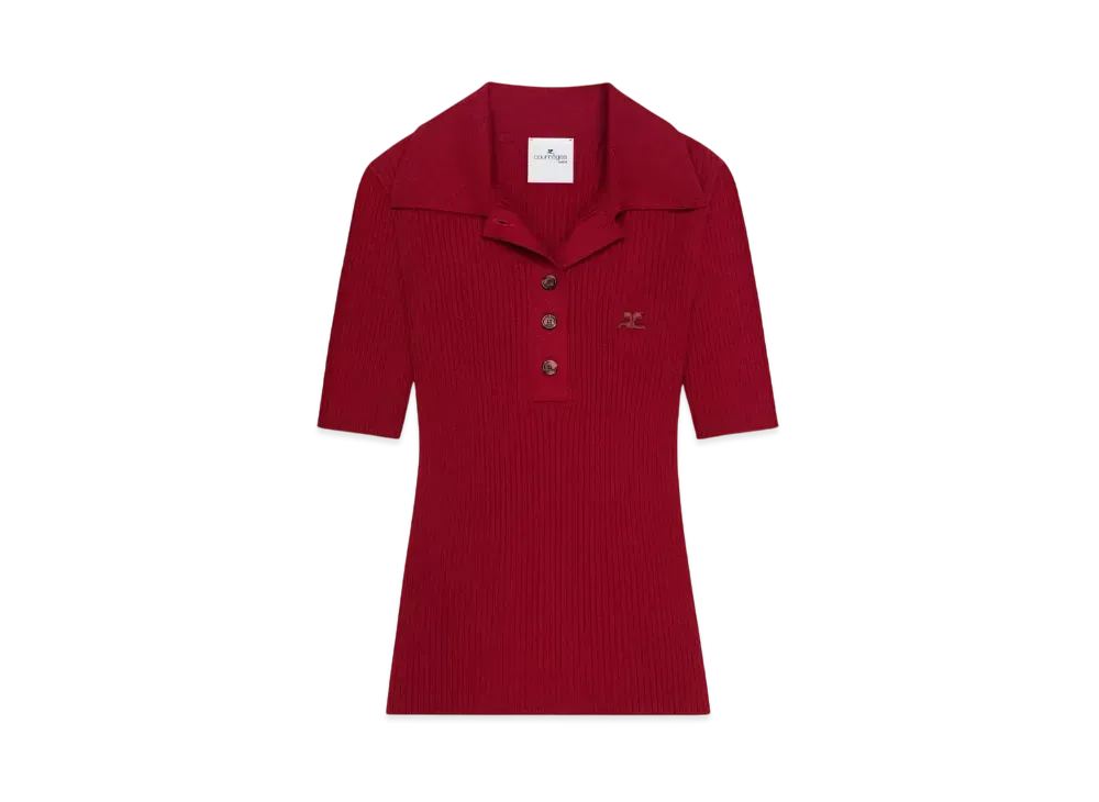 Courreges Iconic Rib Knit Polo Shirt "Grenat"