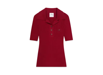 Courreges Iconic Rib Knit Polo Shirt "Grenat"