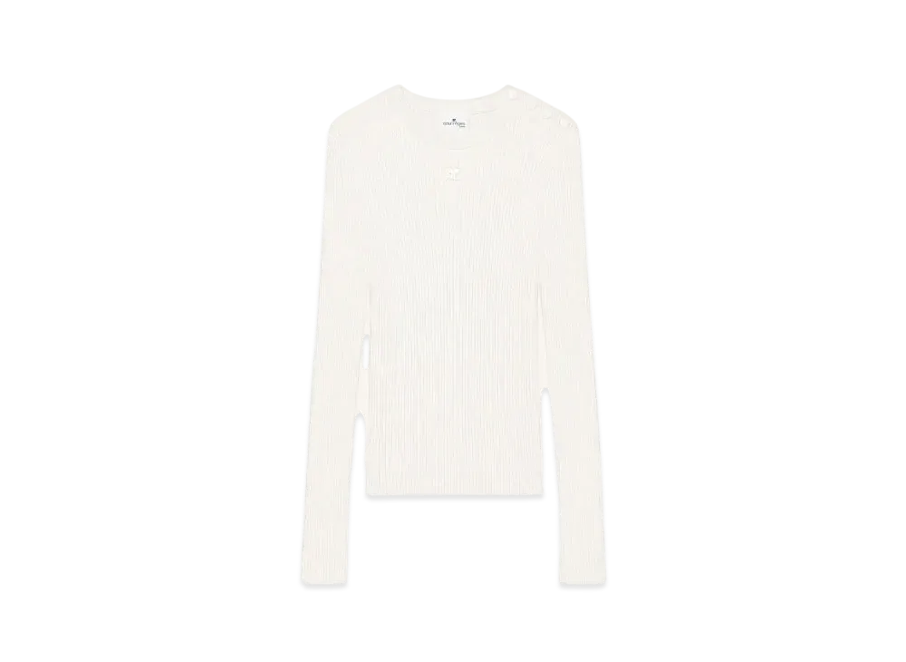 Courreges Shoulder Snaps Rib Knit Sweater "Heritage White"