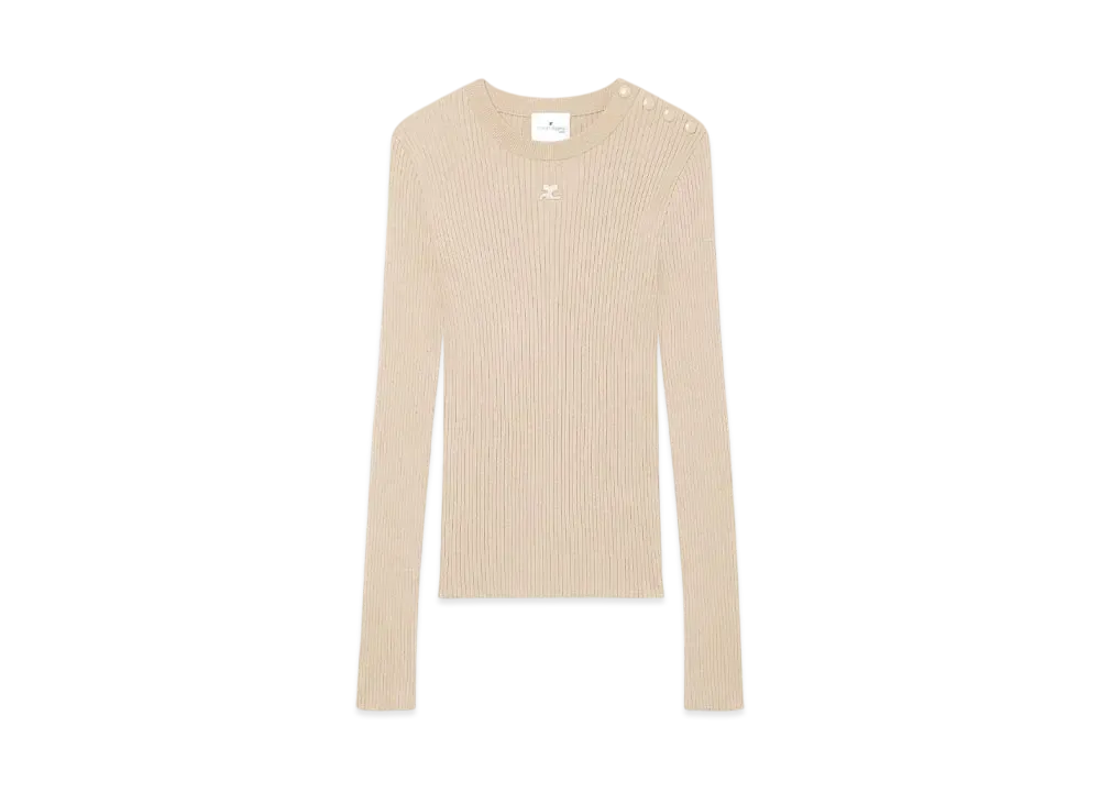 Courreges Shoulder Snaps Rib Knit Sweater "Cappuccino"