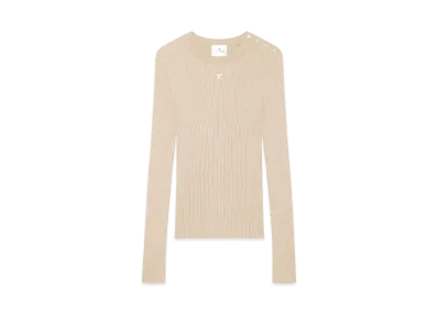 Courreges Shoulder Snaps Rib Knit Sweater "Cappuccino"