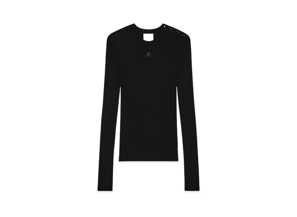 Courreges Shoulder Snaps Rib Knit Sweater "Black"