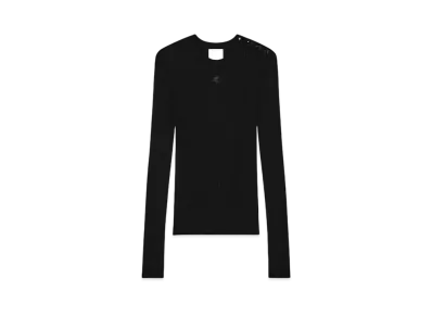 Courreges Shoulder Snaps Rib Knit Sweater "Black"