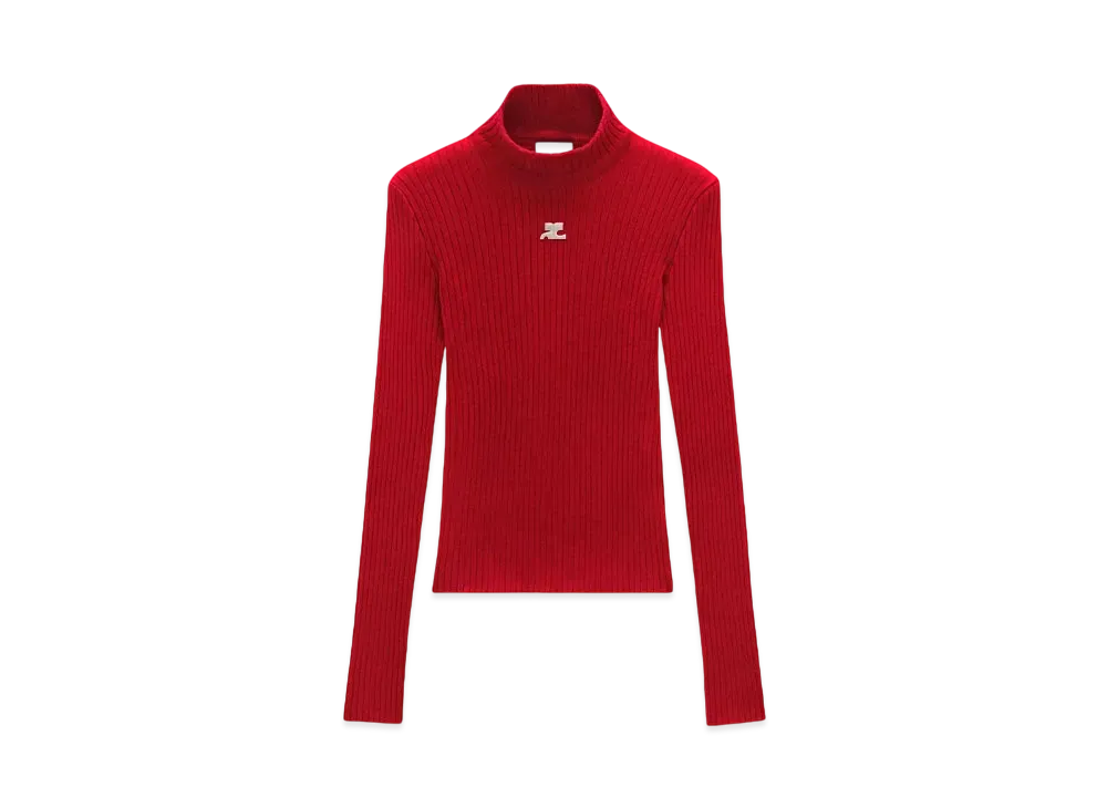 Courreges Reedition Rib Knit Mockneck Sweater "Red"