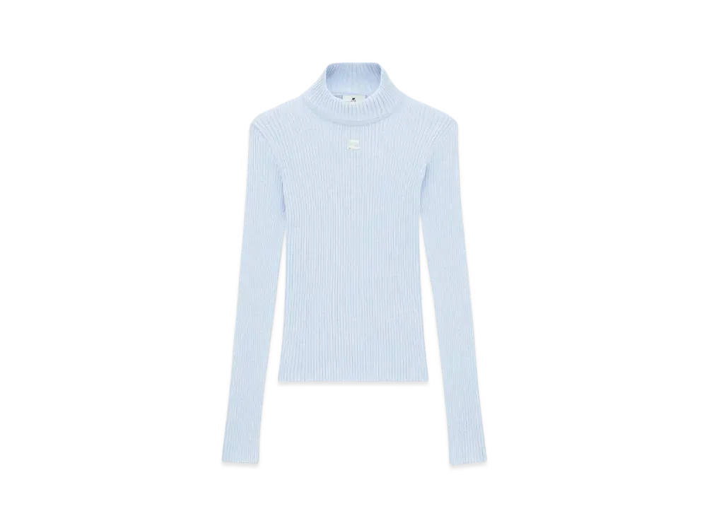 Courreges Reedition Rib Knit Mockneck Sweater "Sky"